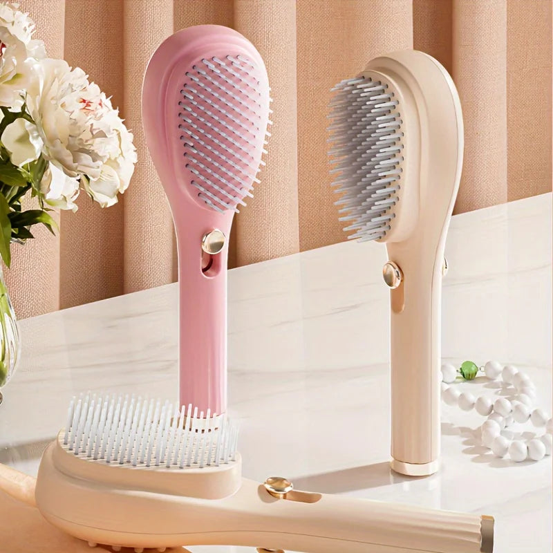 Self-Cleaning Retractable Hair Brush – Anti-Static Detangling Brush for All Hair Types