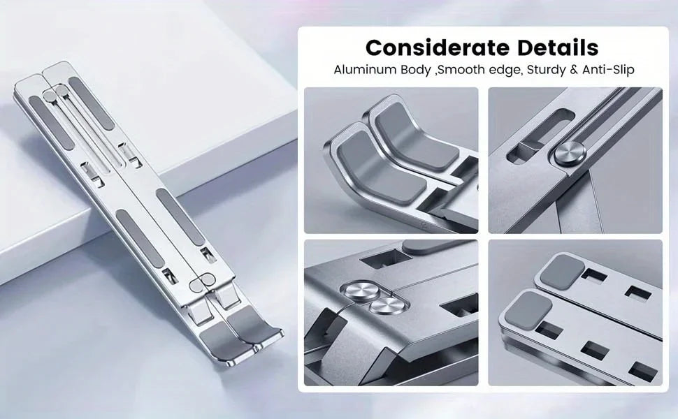 Adjustable Aluminum Laptop Stand – 6-Level Foldable Ergonomic Laptop Riser for 8–16 Inch Laptops
