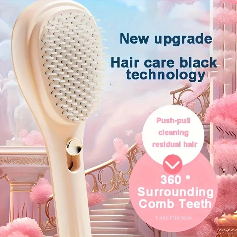Self-Cleaning Retractable Hair Brush – Anti-Static Detangling Brush for All Hair Types
