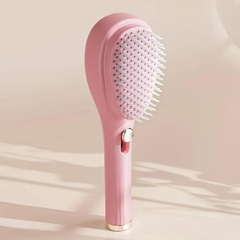 Self-Cleaning Retractable Hair Brush – Anti-Static Detangling Brush for All Hair Types