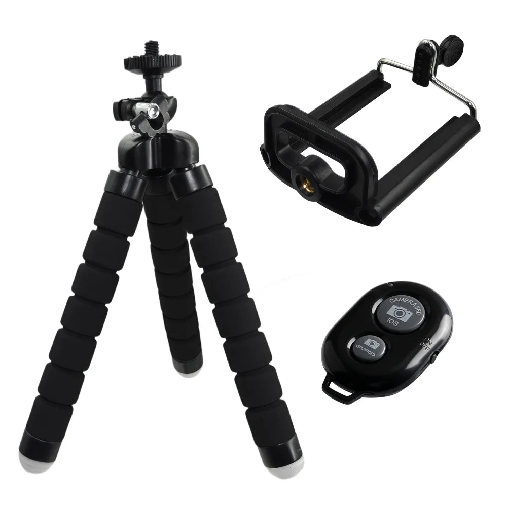Portable Mini Tripod Stand with Bluetooth Remote & Phone Holder | Flexible Selfie Stick Tripod